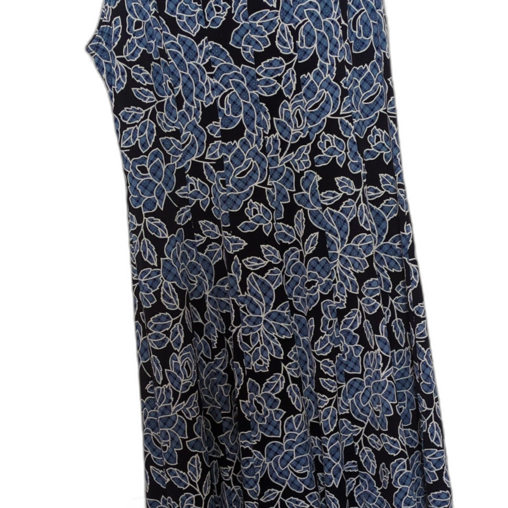 Perceptions Blue Floral Sleeveless Knit Dress Round Neck Knee Length PS